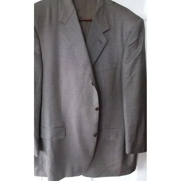 CANALI Suit Jacket Mens Mustard Green Houndstooth‎ Plaid Cashmere Wool Silk